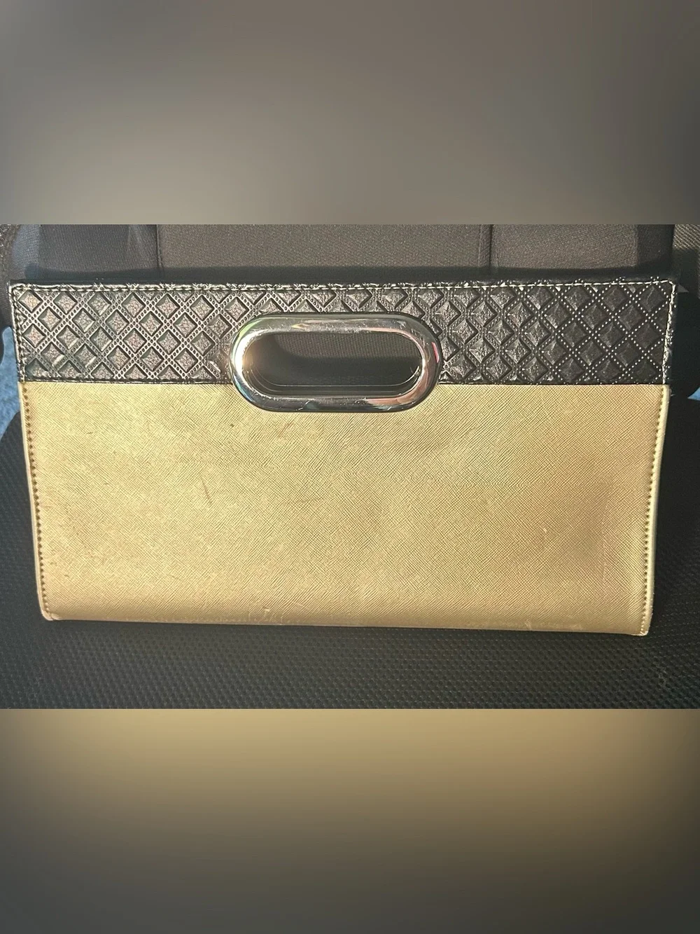 Metallic Gold and Black Cutout Handle Clutch